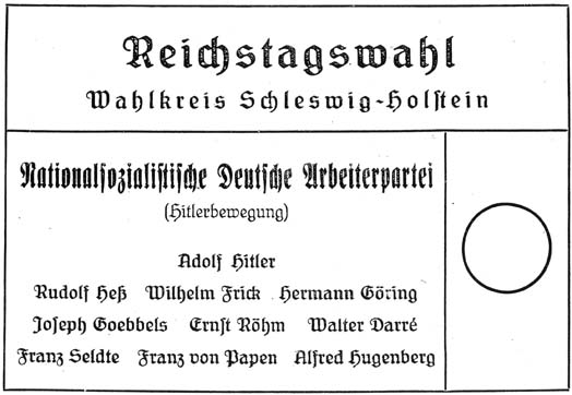 Stimmzettel zur Reichstagswahl am 12. November 1933