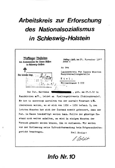 Info 10 Titelbild: Rickling 1937, Unfruchtbarmachung Erbgesundheit