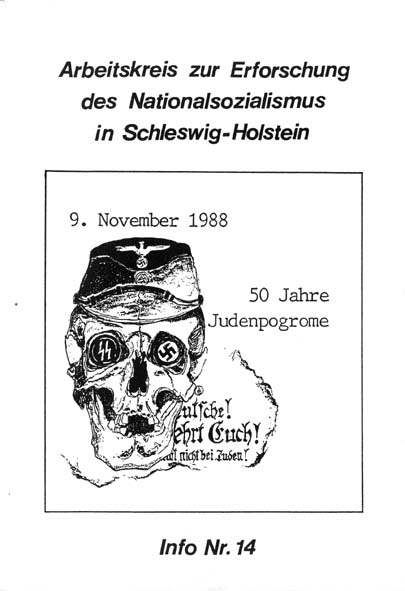 Info 14 Titelbild: Zeichnung zum Seminar 50 Jahre danach: Judenpogrome in Schleswig-Holstein 1938