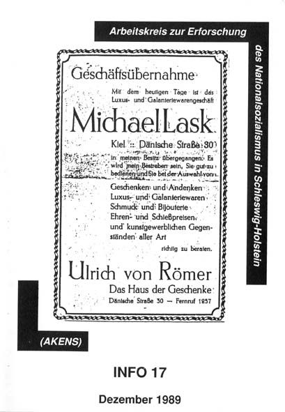 Info 17 Titelbild: Arisierung eines Geschftes in Kiel, 1938